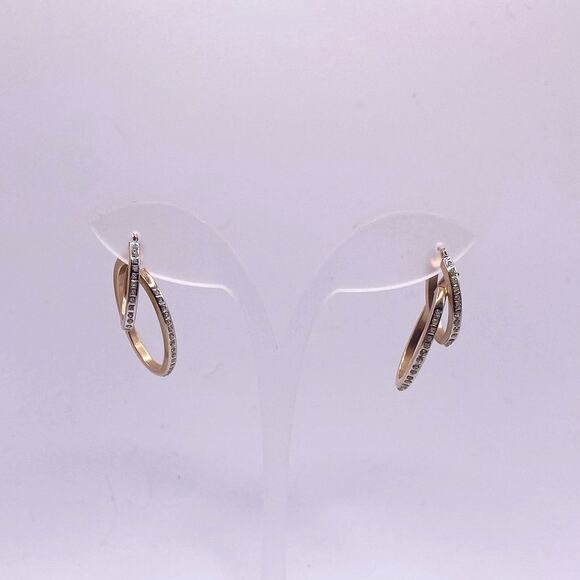 14k Gold Vintage Double Hoop and Diamond Chips Signed SLC - Picture 7 of 9